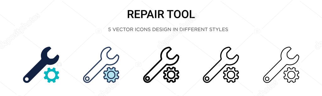 Repair tool icon in filled, thin line, outline and stroke style. Vector illustration of two colored and black repair tool vector icons designs can be used for mobile, ui, web