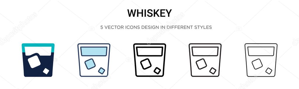 Whiskey icon in filled, thin line, outline and stroke style. Vector illustration of two colored and black whiskey vector icons designs can be used for mobile, ui, web