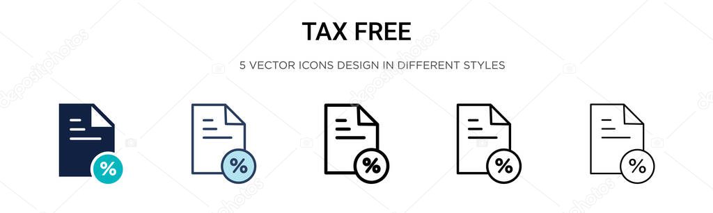 Tax free icon in filled, thin line, outline and stroke style. Vector illustration of two colored and black tax free vector icons designs can be used for mobile, ui, web