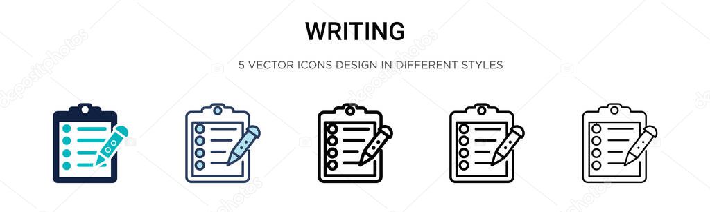 Writing icon in filled, thin line, outline and stroke style. Vector illustration of two colored and black writing vector icons designs can be used for mobile, ui, web