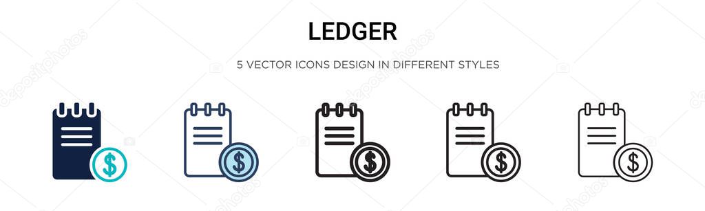 Ledger icon in filled, thin line, outline and stroke style. Vector illustration of two colored and black ledger vector icons designs can be used for mobile, ui, web