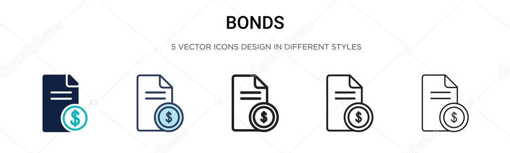 Bonds icon in filled, thin line, outline and stroke style. Vector illustration of two colored and black bonds vector icons designs can be used for mobile, ui, web