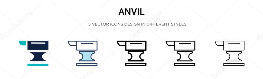 Anvil icon in filled, thin line, outline and stroke style. Vector illustration of two colored and black anvil vector icons designs can be used for mobile, ui, web