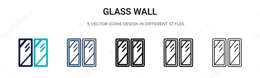 Glass wall icon in filled, thin line, outline and stroke style. Vector illustration of two colored and black glass wall vector icons designs can be used for mobile, ui, web