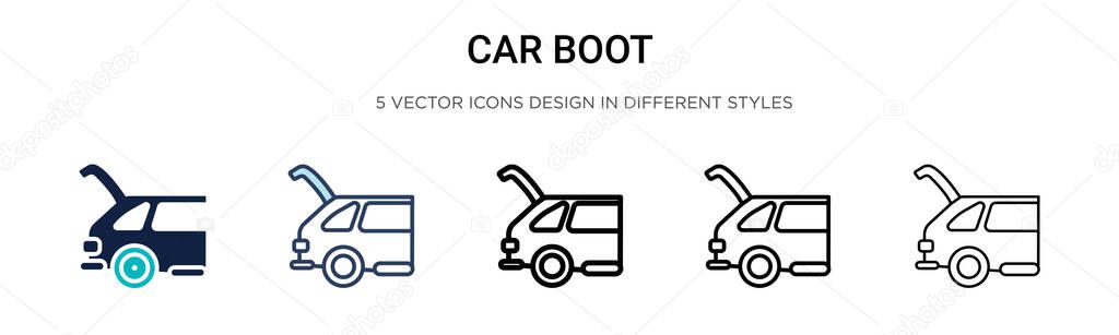 Car boot icon in filled, thin line, outline and stroke style. Vector illustration of two colored and black car boot vector icons designs can be used for mobile, ui, web