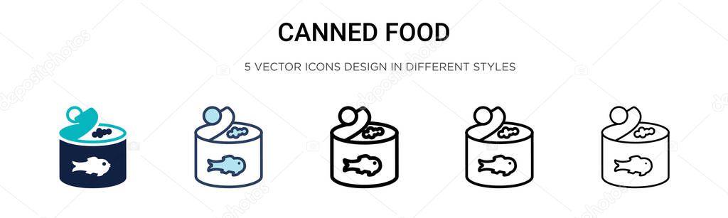 Canned food icon in filled, thin line, outline and stroke style. Vector illustration of two colored and black canned food vector icons designs can be used for mobile, ui, web — Stock Illustration Canned Food Icon Filled Thin Line Outline Stroke Style Vector Royalty Free Stock Vectors