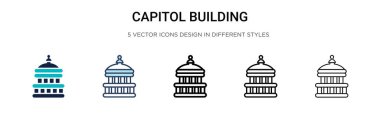 Capitol binası ikonu, ince çizgi, özet ve vuruş stili. Mobil, ui, web için iki renkli ve siyah başkent inşa vektör simgesi tasarımı vektör illüstrasyonu kullanılabilir
