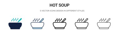 Sıcak çorba ikonu, ince çizgi, özet ve vuruş stili. Mobil, ui, web için iki renkli ve siyah çorba vektör simgesi tasarımı vektör illüstrasyonu kullanılabilir