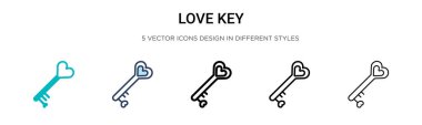 Aşk anahtar simgesi dolu, ince çizgi, özet ve vuruş stili. Mobil, ui, web için iki renkli ve siyah aşk vektör ikonu tasarımı vektör illüstrasyonu kullanılabilir