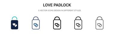 Aşk ikonu dolu, ince çizgi, ana hatlar ve vuruş stili. Mobil, ui, web için iki renkli ve siyah asma kilit vektör ikonu tasarımı vektör illüstrasyonu kullanılabilir