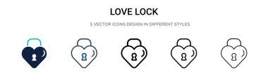 Aşk kilit simgesi dolu, ince çizgi, özet ve vuruş stili. Mobil, ui, web için iki renkli ve siyah aşk kilidi vektör ikonu tasarımı vektör illüstrasyonu kullanılabilir