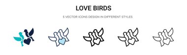 Aşk kuşları ikonu, ince çizgi, özet ve vuruş stili. İki renkli ve siyah aşk kuşlarının vektör illüstrasyonları vektör vektör simgeleri mobil, ui, web için kullanılabilir