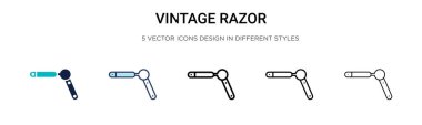 Tıraş makinesi desenli, ince çizgili, ana hatlı ve vuruş stili klasik bir ikon. Mobil, ui, web için iki renkli ve siyah jilet vektör simgesinin vektör illüstrasyonu kullanılabilir