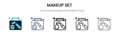 Makyaj seti simgesi dolu, ince çizgi, özet ve vuruş stili. Mobil, ui, web için iki renkli ve siyah makyaj seti vektör dizaynı tasarımı vektör illüstrasyonu kullanılabilir