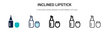 Dolu, ince çizgili, ana hatlı ve vuruşlu ruj ikonu. Mobil, ui, web için iki renkli ve siyah ruj vektör simgesi tasarımı kullanılabilir