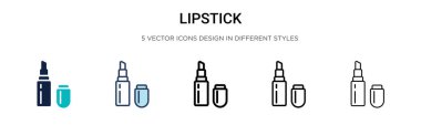 Ruj ikonu dolu, ince çizgi, özet ve vuruş stili. Mobil, ui, web için iki renkli ve siyah ruj vektör simgesi çizimi kullanılabilir