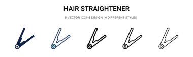 Saç düzleştirici ikonu doldurulmuş, ince çizgi, ana hatlar ve vuruş stili. Mobil, ui, web için iki renkli ve siyah saç düzleştirici vektör ikonu tasarımı vektör illüstrasyonu kullanılabilir
