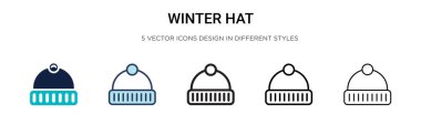 Kış şapkası ikonu, ince çizgi, özet ve vuruş stili. Mobil, ui, web için iki renkli ve siyah kış şapka vektör ikonu tasarımı vektör illüstrasyonu kullanılabilir