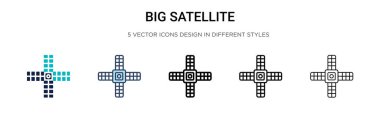 Büyük uydu ikonu, ince çizgi, özet ve vuruş stili. Mobil, ui, web için iki renkli ve siyah uydu vektör ikonu tasarımı vektör illüstrasyonu kullanılabilir