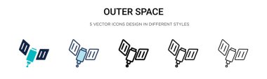 Dış uzay simgesi doldurulmuş, ince çizgi, özet ve vuruş stili. Mobil, ui, web için iki renkli ve siyah dış uzay vektör ikonu tasarımı vektör illüstrasyonu kullanılabilir