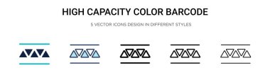 Yüksek kapasite renk barkod simgesi dolu, ince çizgi, özet ve vuruş stili. İki renkli ve siyah yüksek kapasiteli barkod vektör simgesi tasarımı mobil olarak kullanılabilir,