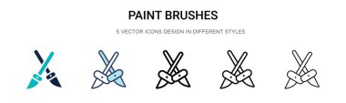 Boya fırçaları ikonu dolu, ince çizgi, ana hatlar ve vuruş stili. Mobil, ui, web için iki renkli ve siyah boya fırça vektör ikonu tasarımı vektör illüstrasyonu kullanılabilir