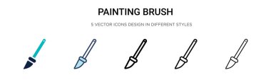 Fırça ikonunu doldurulmuş, ince çizgi halinde, ana hatlarıyla ve vuruş tarzıyla boyamak. Mobil, ui, web için iki renkli ve siyah fırça vektör ikonu tasarımı vektör illüstrasyonu kullanılabilir