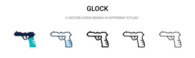 Glock simgesi doldurulmuş, ince çizgi, özet ve vuruş stili. Mobil, ui, web için iki renkli ve siyah Glock vektör ikonu tasarımı vektör illüstrasyonu kullanılabilir