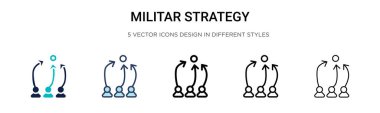 Bir kişinin askeri strateji sembolü. Dolu, ince çizgi, özet ve vuruş tarzında. Bir insan vektör simgelerinin iki renkli ve siyah militar strateji sembolünün vektör illüstrasyonu