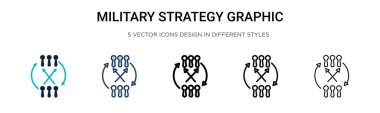 Askeri strateji grafik ikonu. İnce çizgi, özet ve vuruş stili. Mobil, ui, web için iki renkli ve siyah askeri strateji grafik vektör ikonu tasarımı vektör illüstrasyonu kullanılabilir