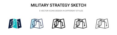 Askeri strateji eskiz ikonu dolu, ince çizgi, özet ve vuruş stili. İki renkli ve siyah askeri strateji çizim vektör ikonu tasarımı mobil, ui, web için kullanılabilir