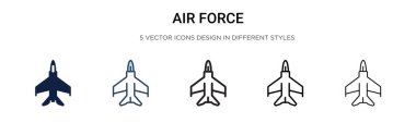 Hava Kuvvetleri ikonu dolu, ince çizgi, dış hat ve vuruş stili. İki renkli ve siyah hava kuvvetleri vektör vektör ikonu tasarımı mobil, ui, web için kullanılabilir