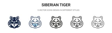 Sibirya kaplan ikonu. İnce çizgi, dış hatlar ve vuruş stili. İki renkli ve siyah Sibirya kaplan vektör ikonu tasarımı mobil, ui, web için kullanılabilir