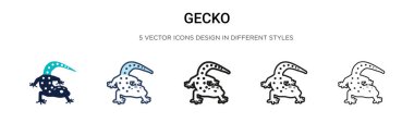Gecko simgesi doldurulmuş, ince çizgi, özet ve vuruş stili. Mobil, ui, web için iki renkli ve siyah kertenkele vektör ikonu tasarımının vektör illüstrasyonu kullanılabilir