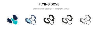 Uçan güvercin ikonu dolu, ince çizgi, özet ve vuruş stili. İki renkli ve siyah uçan güvercin vektör ikonu tasarımı mobil, ui, web için kullanılabilir