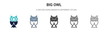 Büyük baykuş simgesi, ince çizgi, özet ve vuruş stili. Mobil, ui, web için iki renkli ve siyah baykuş vektör ikonu tasarımı vektör illüstrasyonu kullanılabilir