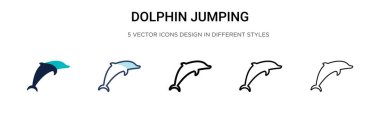 Yunus atlama simgesi dolu, ince çizgi, özet ve vuruş stili. İki renkli ve siyah yunus atlama vektör simgesi tasarımı mobil, ui, web için kullanılabilir