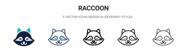 Rakun ikonu dolu, ince çizgi, dış hatlar ve vuruş stili. Mobil, ui, web için iki renkli ve siyah rakun vektör ikonu tasarımının vektör illüstrasyonu kullanılabilir