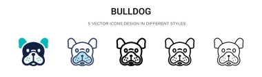 Bulldog ikonu dolu, ince çizgi, özet ve vuruş stili. Mobil, ui, web için iki renkli ve siyah bulldog vektör ikonu tasarımı vektör illüstrasyonu kullanılabilir