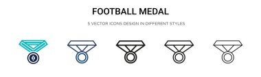 Futbol madalyası ikonu dolu, ince çizgi, özet ve vuruş stili. Mobil, ui, web için iki renkli ve siyah futbol madalya vektör ikonu tasarımı vektör illüstrasyonu kullanılabilir