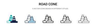 Yol konisi simgesi doldurulmuş, ince çizgi, özet ve vuruş stili. Mobil, ui, web için iki renkli ve siyah yol koni vektör simgesi tasarımı vektör illüstrasyonu kullanılabilir