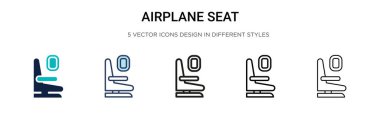Uçak koltuğu simgesi dolu, ince çizgi, özet ve vuruş stili. Mobil, ui, web için iki renkli ve siyah uçak koltuk vektör ikonu tasarımı vektör illüstrasyonu kullanılabilir