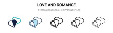 Aşk ve romantizm ikonu. İnce çizgi, özet ve vuruş stili. Mobil, ui, web için iki renkli ve siyah aşk ve romantik vektör ikonu tasarımı vektör illüstrasyonu kullanılabilir