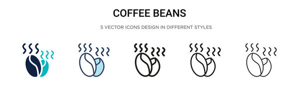 Coffee beans icon in filled, thin line, outline and stroke style. Vector illustration of two colored and black coffee beans vector icons designs can be used for mobile, ui, web