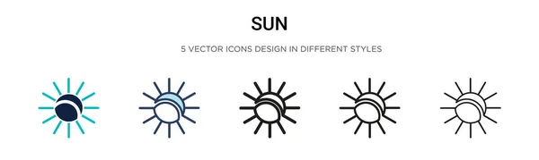 Иконка Солнца Заполненной Тонкой Линии Контур Стиль Штриха Векторная Иллюстрация — стоковый вектор