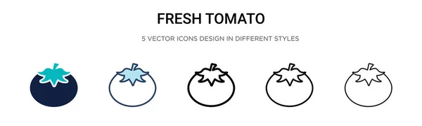 Свежий Томатный Иконка Заполненной Тонкой Линии Контур Стиль Штриха Векторная — стоковый вектор