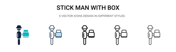 Stick Homme Avec Icône Boîte Dans Rempli Ligne Mince Contour — Image vectorielle