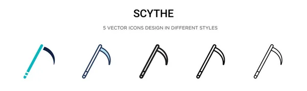 Scythe Pictogram Gevulde Dunne Lijn Omtrek Slag Stijl Vector Illustratie — Stockvector