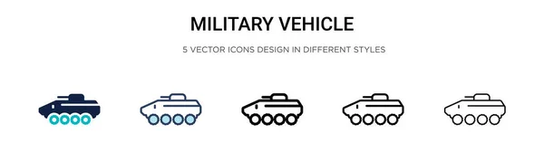 Ícone Veículo Militar Cheio Linha Fina Contorno Estilo Curso Ilustração — Vetor de Stock