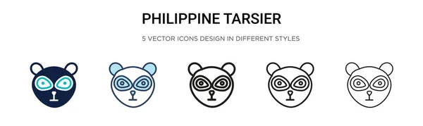 Icono Tarsier Filipino Línea Llena Delgada Contorno Estilo Trazo Ilustración — Vector de stock